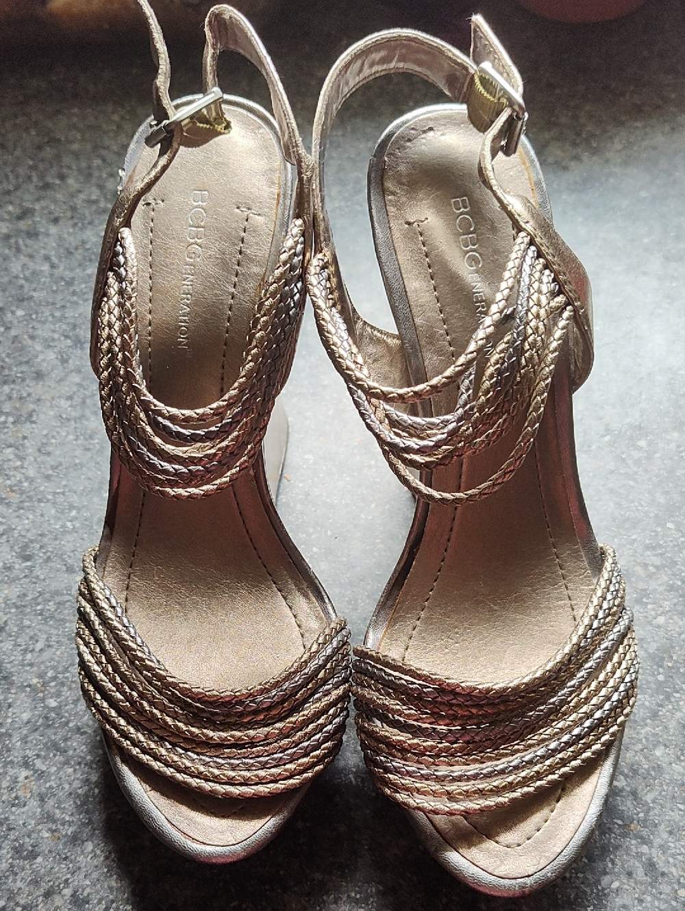 BCBGeneration Braided Metallic Gold Slingback Heels